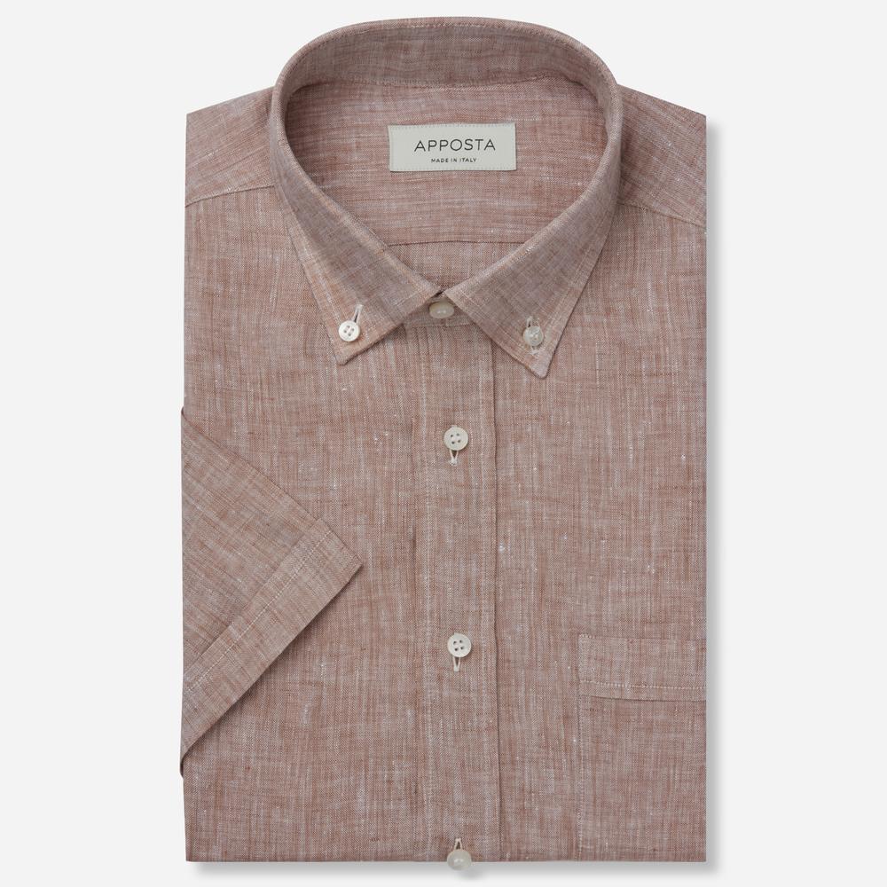 Shirt  solid  brown linen plain, collar style  small button-down collar - Product image