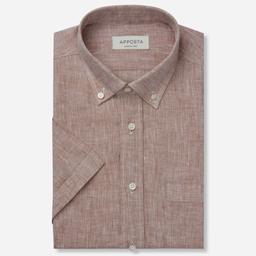 Shirt  solid  brown linen plain, collar style  small button-down collar - Image 1