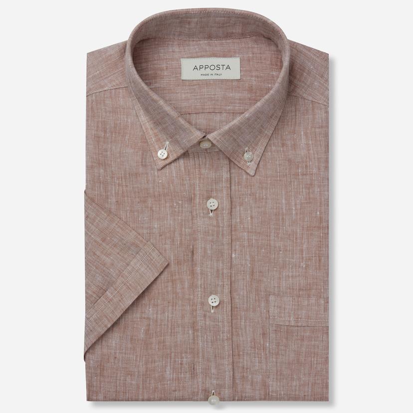Shirt  solid  brown linen plain, collar style  small button-down collar - Product image