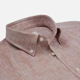 Shirt  solid  brown linen plain, collar style  small button-down collar - Image 2