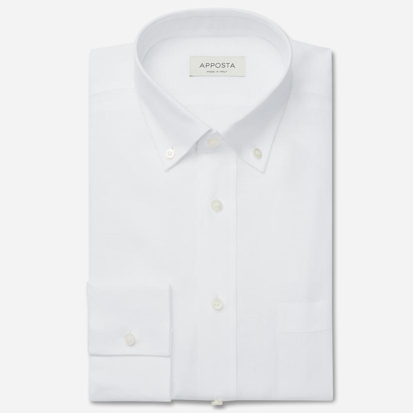 Shirt  solid  white linen plain, collar style  small button-down collar - Product image