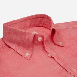 Shirt  solid  red linen plain normandy linen, collar style  button-down collar - Image 2