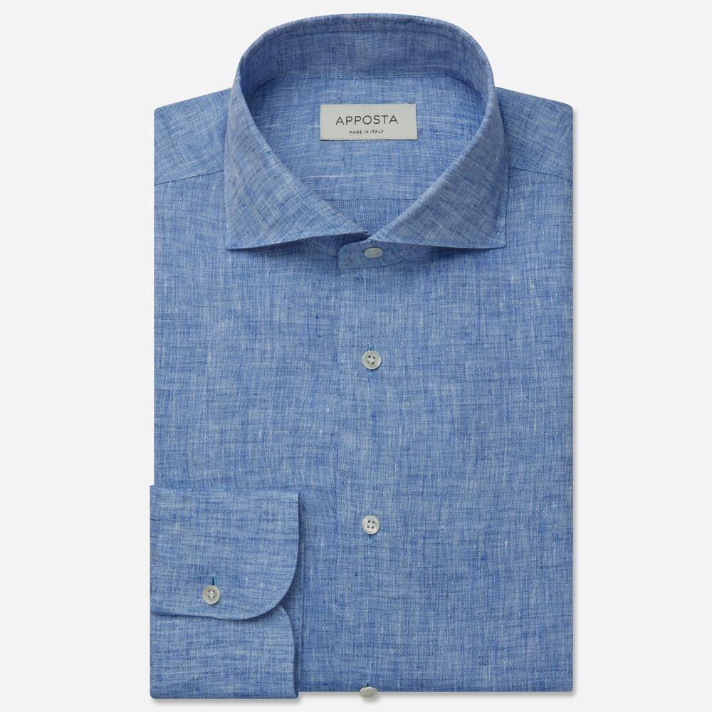 Shirt  solid  light blue linen plain normandy linen, collar style  lower spread collar