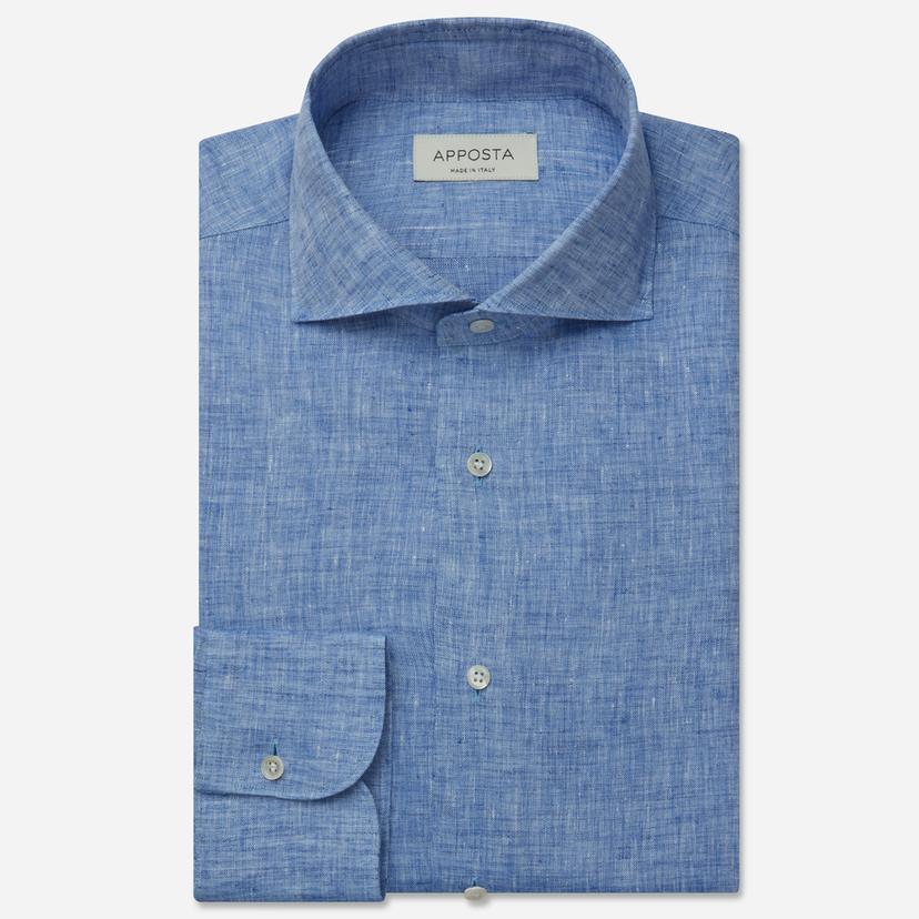 Shirt  solid  light blue linen plain normandy linen, collar style  lower spread collar - Product image