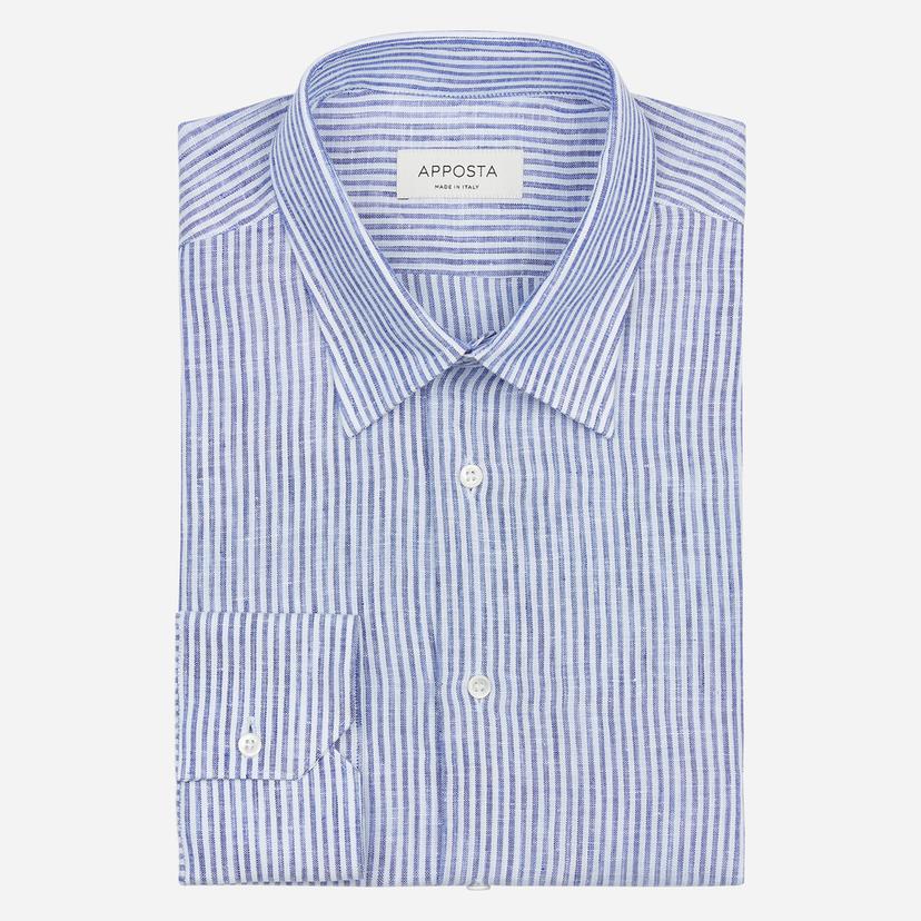 Shirt  striped  light blue linen plain, collar style  lower spread collar - Product image