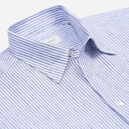 Shirt  striped  light blue linen plain, collar style  lower spread collar - Image 2