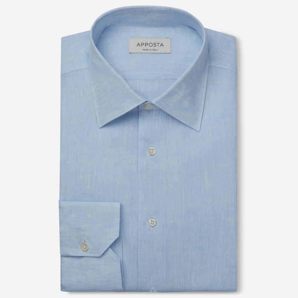 Shirt  solid  light blue linen plain, collar style  low straight point collar - Product image