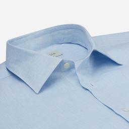 Shirt  solid  light blue linen plain, collar style  low straight point collar - Image 2