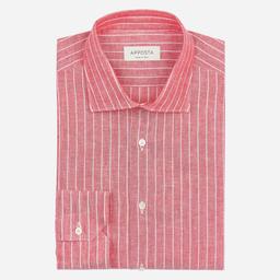 Shirt  striped  red linen plain, collar style  semi-spread collar - Image 1