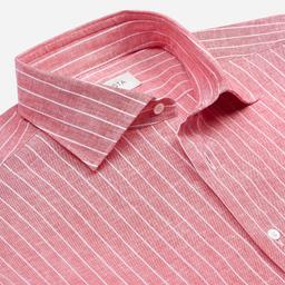 Shirt  striped  red linen plain, collar style  semi-spread collar - Image 2