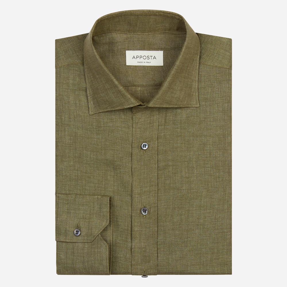 Shirt  solid  green linen plain normandy linen, collar style  semi-spread collar - Product image