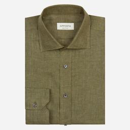 Shirt  solid  green linen plain normandy linen, collar style  semi-spread collar - Image 1