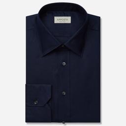Shirt  solid  navy blue linen plain, collar style  low straight point collar - Image 1