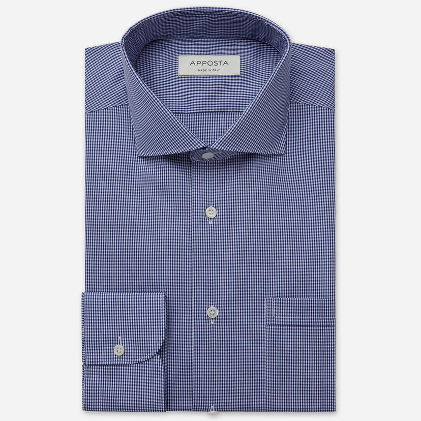 Shirt  small check  navy blue easy-iron cotton poplin, collar style  lower spread collar - Product image