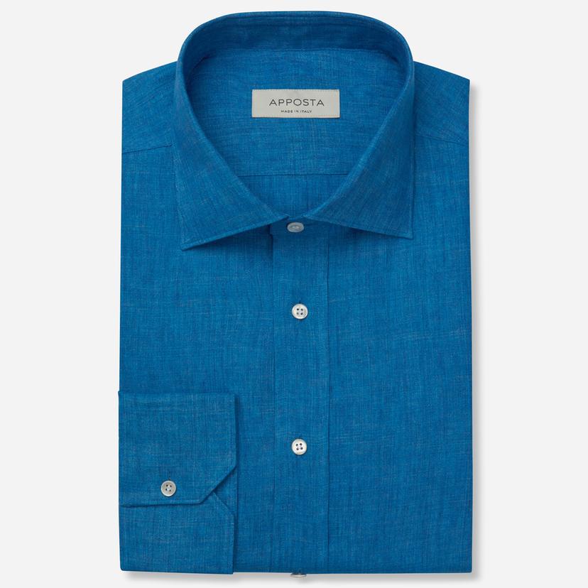 Shirt  solid  navy blue linen zephyr, collar style  semi-spread collar - Product image