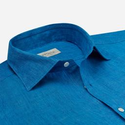 Shirt  solid  navy blue linen zephyr, collar style  semi-spread collar - Image 2