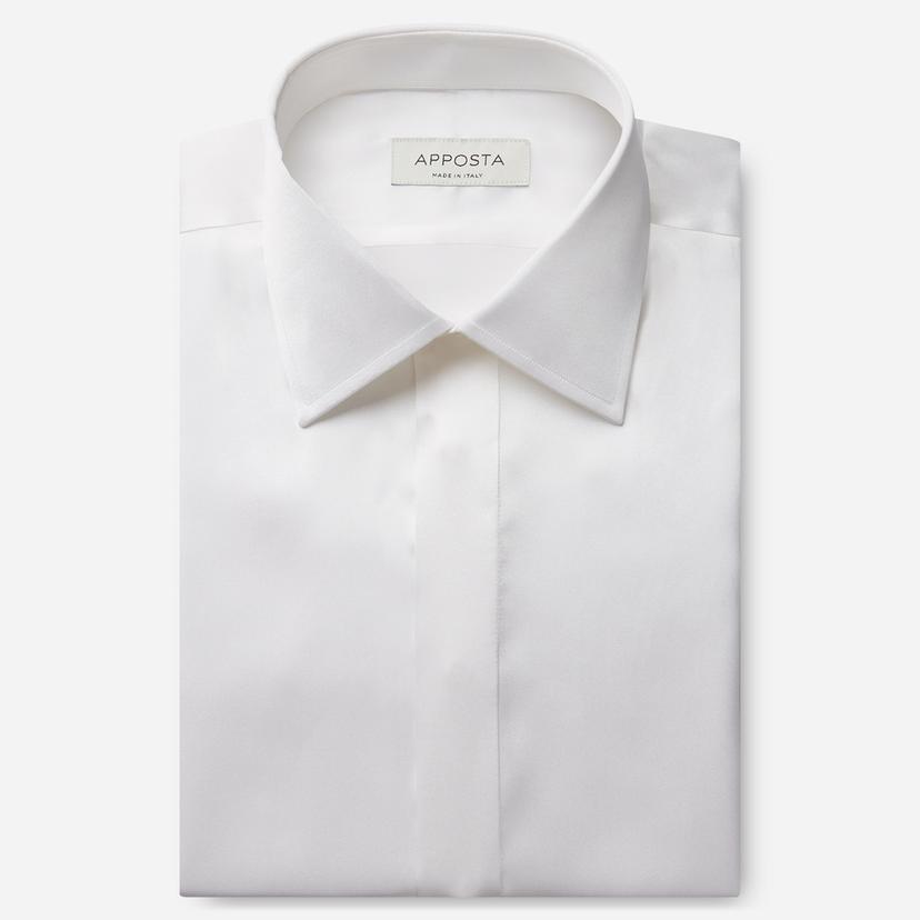 Shirt  solid  white silk poplin, collar style  semi-spread collar - Product image