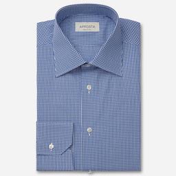 Shirt  small check  navy blue cotton fil-&#224;-fil, collar style  formal straight point collar - Image 1