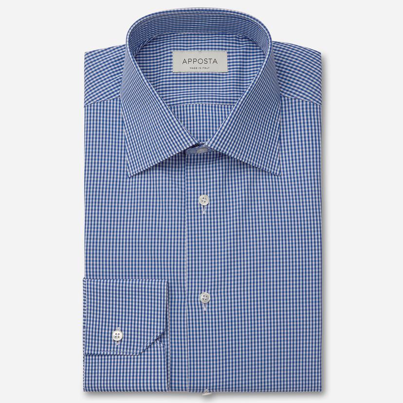 Shirt  small check  navy blue cotton fil-&#224;-fil, collar style  formal straight point collar - Product image