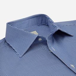 Shirt  small check  navy blue cotton fil-&#224;-fil, collar style  formal straight point collar - Image 2