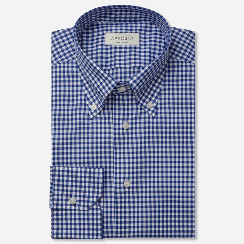Shirt  gingham check  navy blue cotton zephyr, collar style  button-down collar - Product image