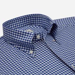 Shirt  gingham check  navy blue cotton zephyr, collar style  button-down collar - Image 2