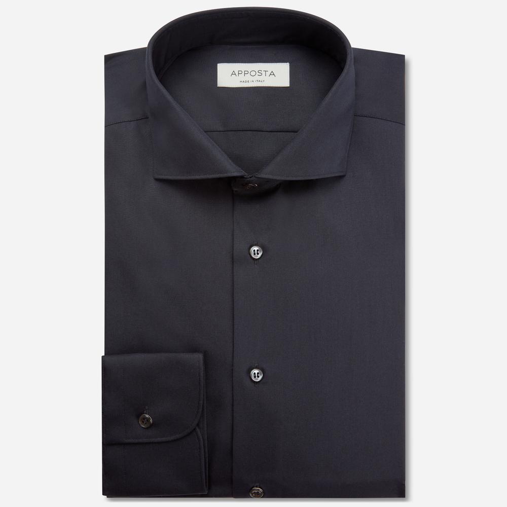 Shirt  solid  black easy-iron cotton poplin, collar style  lower spread collar