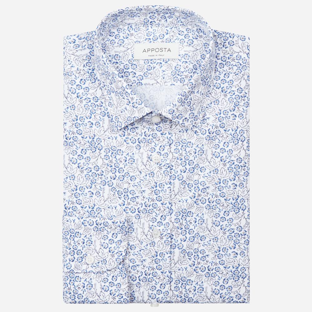 Shirt  floral  light blue cotton poplin, collar style  updated straight point collar with short points - Product image