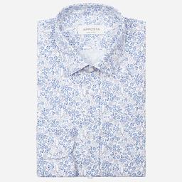 Shirt  floral  light blue cotton poplin, collar style  updated straight point collar with short points - Image 1