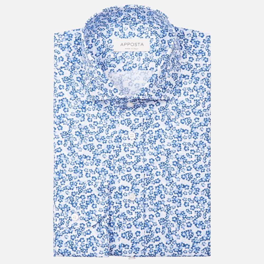 Shirt  floral  light blue cotton poplin, collar style  updated spread collar with short points - Product image