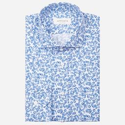 Shirt  floral  light blue cotton poplin, collar style  updated spread collar with short points - Image 1