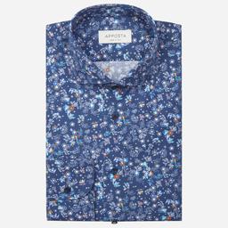 Shirt  floral  navy blue cotton poplin, collar style  lower spread collar - Image 1