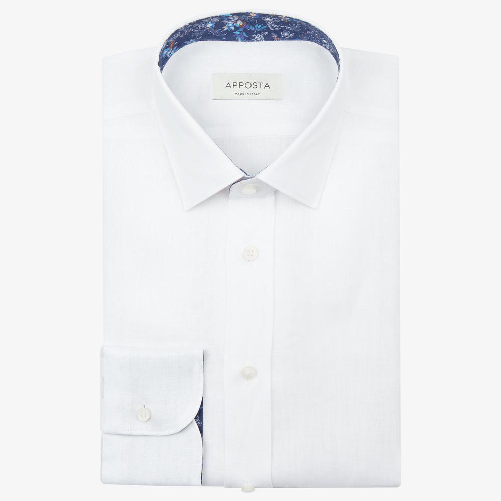 Shirt  solid  white linen plain, collar style  updated straight point collar with short points - Product image