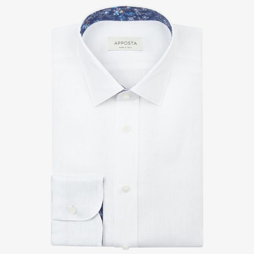 Shirt  solid  white linen plain, collar style  updated straight point collar with short points - Product image