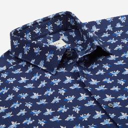 Shirt  floral  navy blue cotton seersucker, collar style  updated straight point collar with short points - Image 2