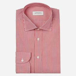 Shirt  striped  red cotton poplin, collar style  semi-spread collar - Image 1