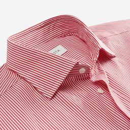 Shirt  striped  red cotton poplin, collar style  semi-spread collar - Image 2