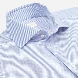 Shirt  striped  light blue cotton twill, collar style  high spread collar with two buttons - Image 2