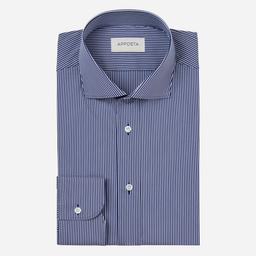 Shirt  striped  navy blue stretch satin, collar style  updated spread collar with short points - Image 1
