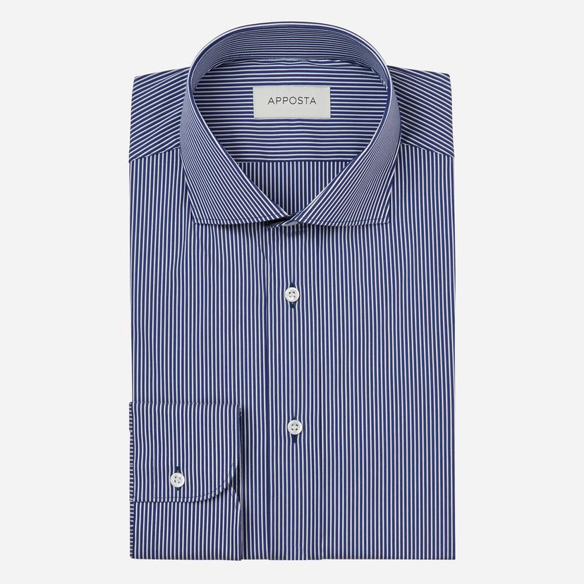 Shirt  striped  navy blue stretch satin, collar style  updated spread collar with short points - Product image