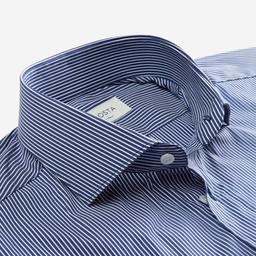Shirt  striped  navy blue stretch satin, collar style  updated spread collar with short points - Image 2