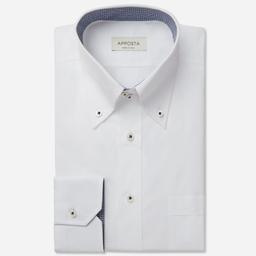 Shirt  solid  white cotton poplin double twisted, collar style  high button-down collar with two buttons - Image 1