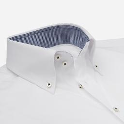 Shirt  solid  white cotton poplin double twisted, collar style  high button-down collar with two buttons - Image 2