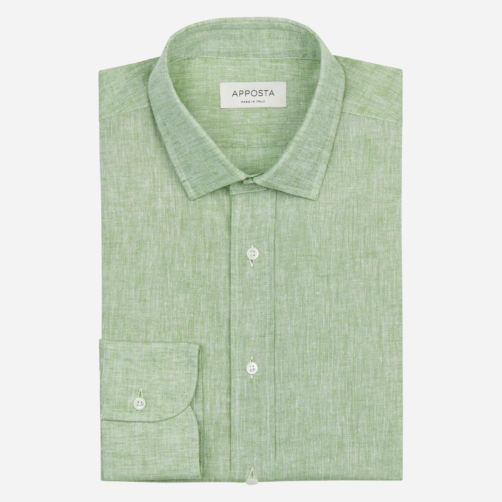 Shirt  solid  green cotton-linen plain, collar style  updated straight point collar with short points - Product image