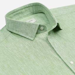 Shirt  solid  green cotton-linen plain, collar style  updated straight point collar with short points - Image 2