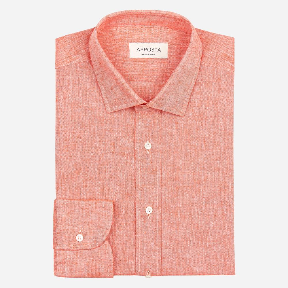 Shirt  solid  orange cotton-linen plain, collar style  updated spread collar with short points - Product image