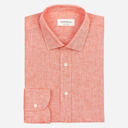 Shirt  solid  orange cotton-linen plain, collar style  updated spread collar with short points - Image 1