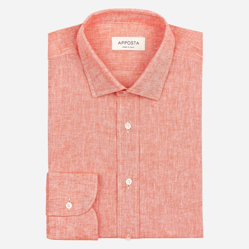 Shirt  solid  orange cotton-linen plain, collar style  updated spread collar with short points - Product image