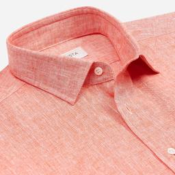 Shirt  solid  orange cotton-linen plain, collar style  updated spread collar with short points - Image 2