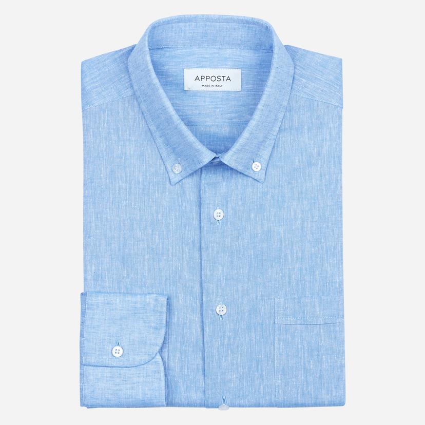 Shirt  solid  light blue cotton-linen plain, collar style  small button-down collar - Product image